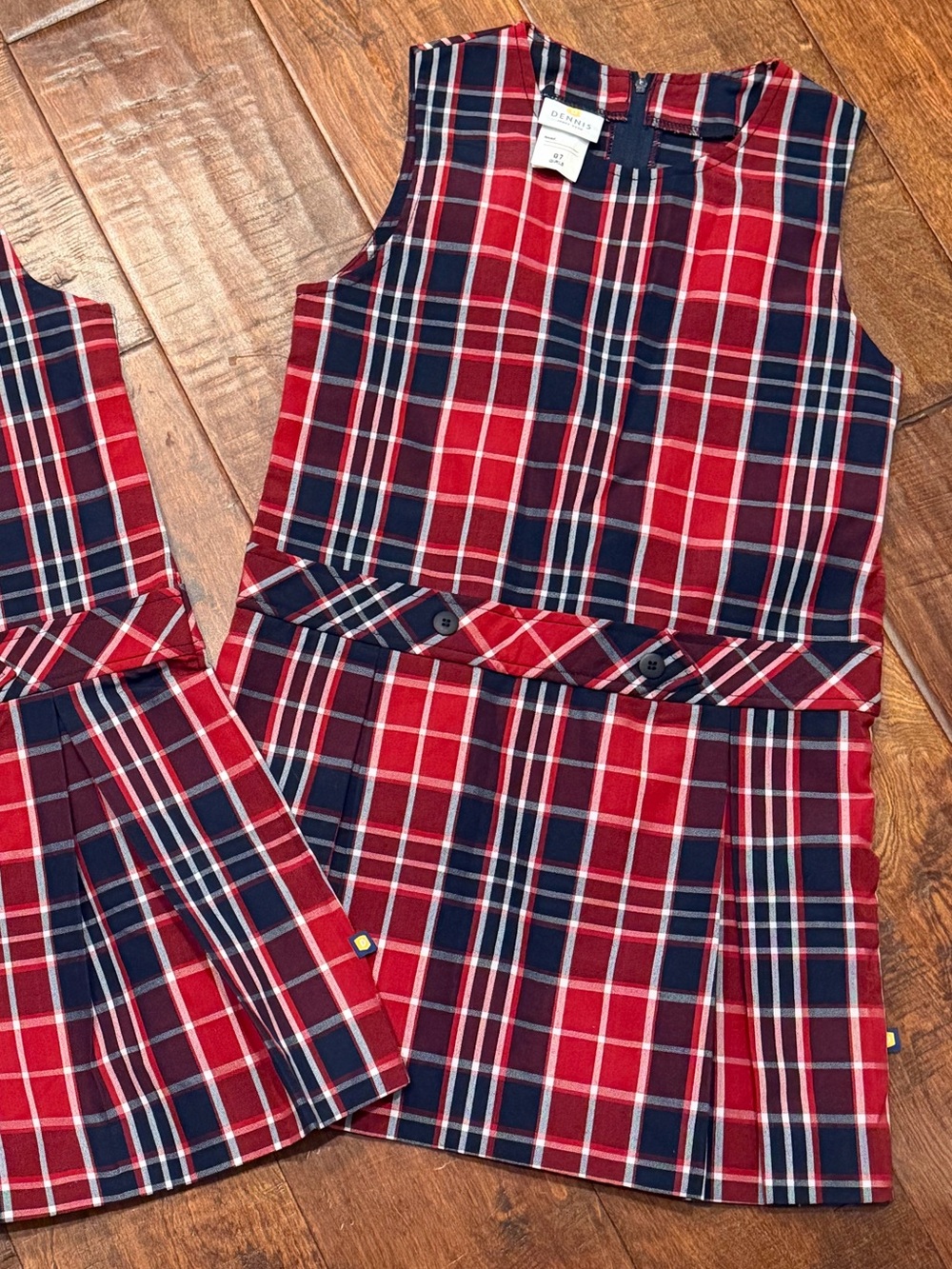 Girls Red & Navy Plaid Sleeveless School Uniform Dress